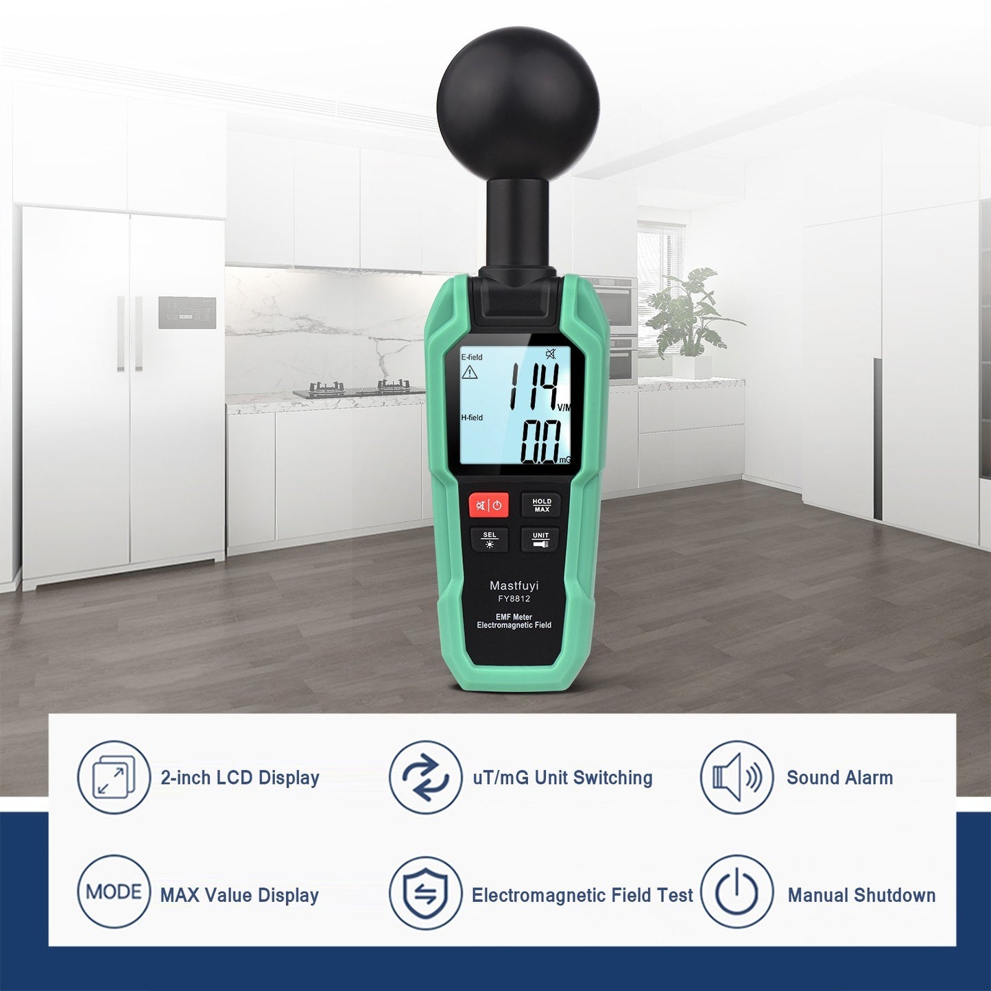 Mastfuyi EMF Meter High Precision Electromagnetic Field Tester with 2-inch LCD, Backlight & Flashlight