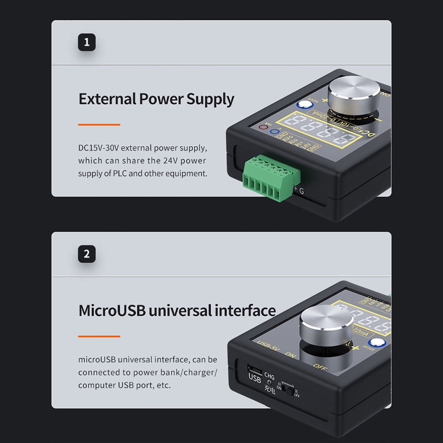 Adjustable Analog Signal Generator 0-12V 0-24mA, Multi-Power Supply, PLC Panel & LED Testing with Data Storage
