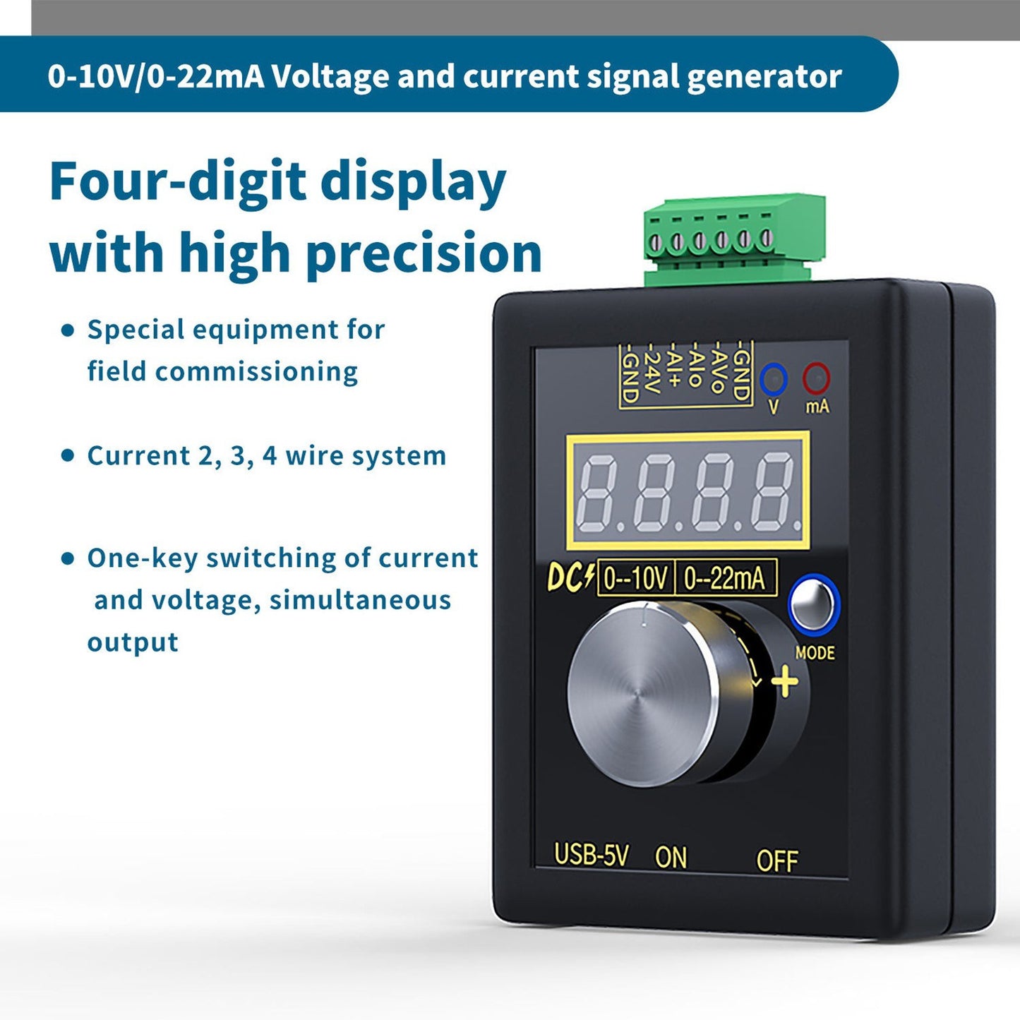 Adjustable Analog Signal Generator 0-12V 0-24mA, Multi-Power Supply, PLC Panel & LED Testing with Data Storage