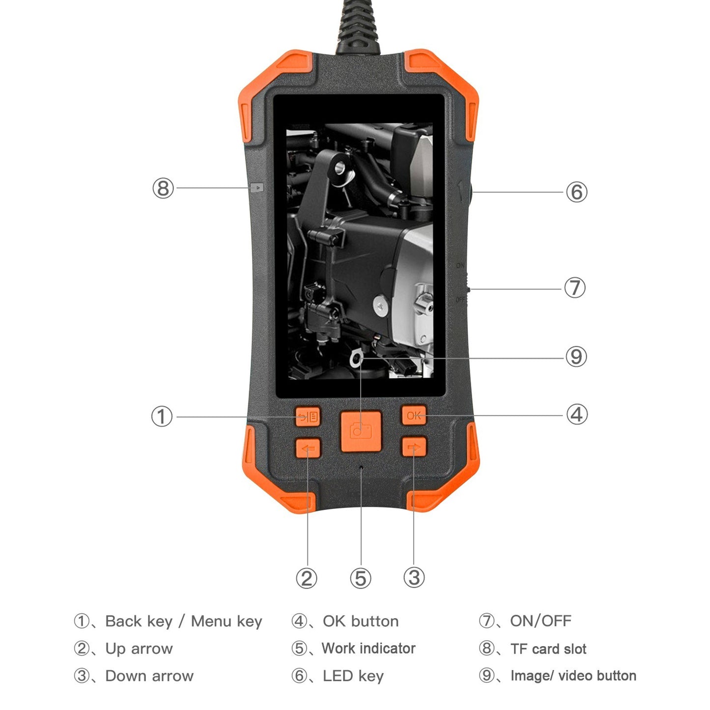 4.3 Inch 1080P Industrial Endoscope - 5.5mm Lens, Semi-Rigid Cable, IP67 Waterproof, LED Light, TF Card Slot - Ideal for Auto Repair & Pipeline Inspection