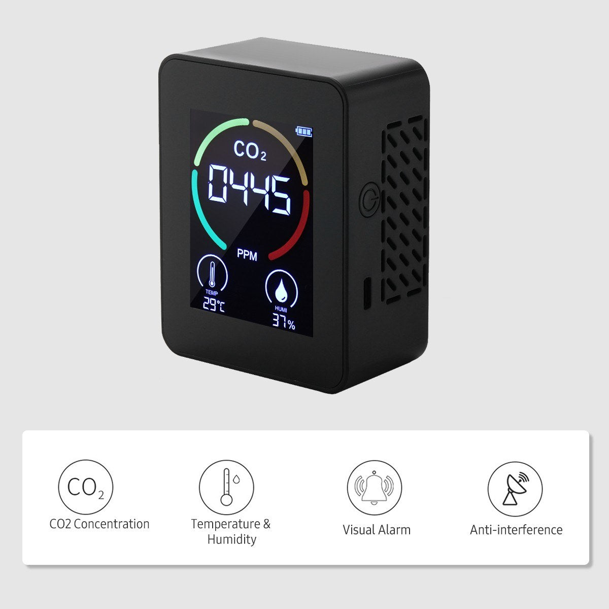 Mini CO2 Detector: 2.8 LCD Air Quality Monitor with Humidity & Temperature Meter, 1200mAh Battery