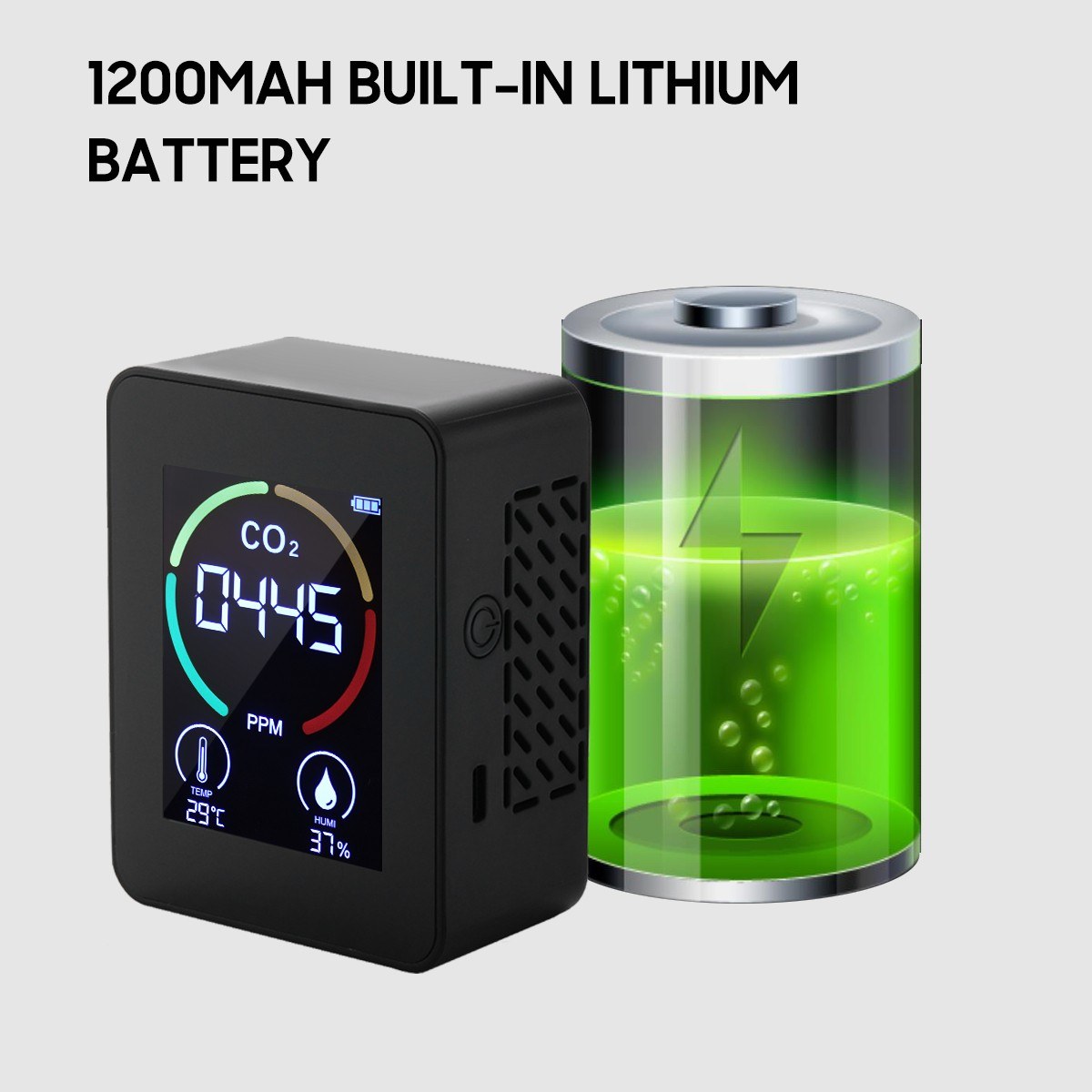 Mini CO2 Detector: 2.8 LCD Air Quality Monitor with Humidity & Temperature Meter, 1200mAh Battery
