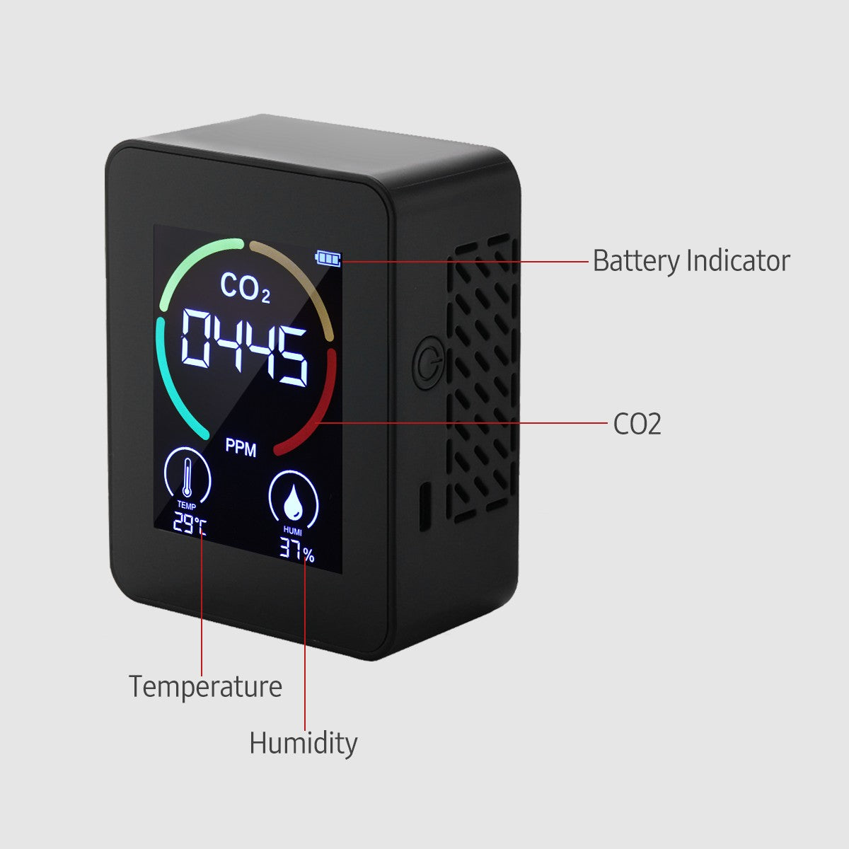 Mini CO2 Detector: 2.8 LCD Air Quality Monitor with Humidity & Temperature Meter, 1200mAh Battery