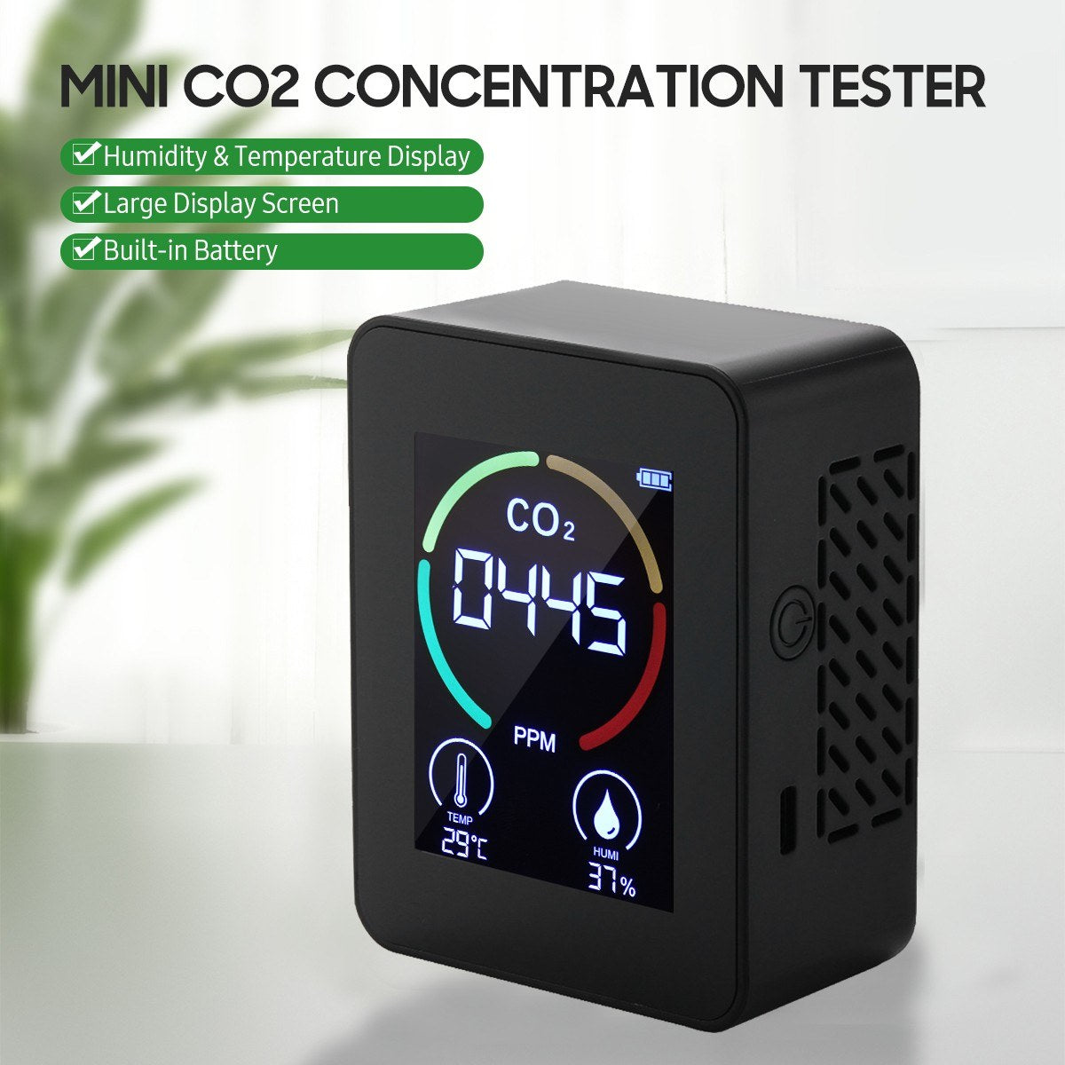 Mini CO2 Detector: 2.8 LCD Air Quality Monitor with Humidity & Temperature Meter, 1200mAh Battery