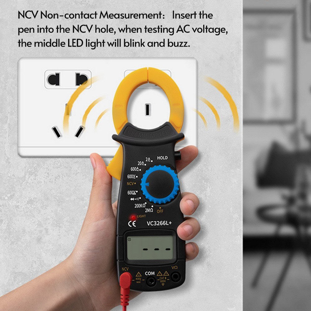 Yellow Digital Clamp Meter Multimeter - Measures Resistance, AC/DC Voltage, Earth, Live Line, Diodes