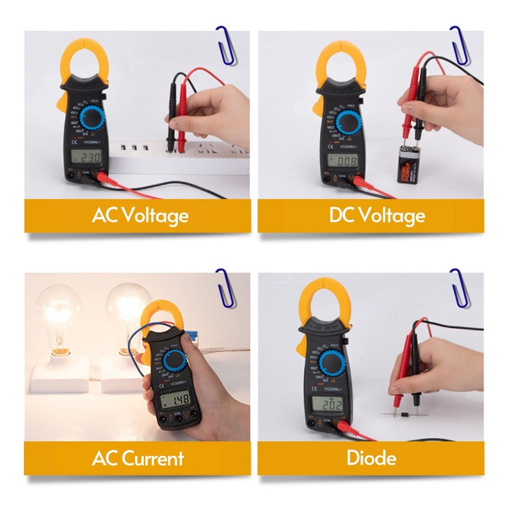 Yellow Digital Clamp Meter Multimeter - Measures Resistance, AC/DC Voltage, Earth, Live Line, Diodes