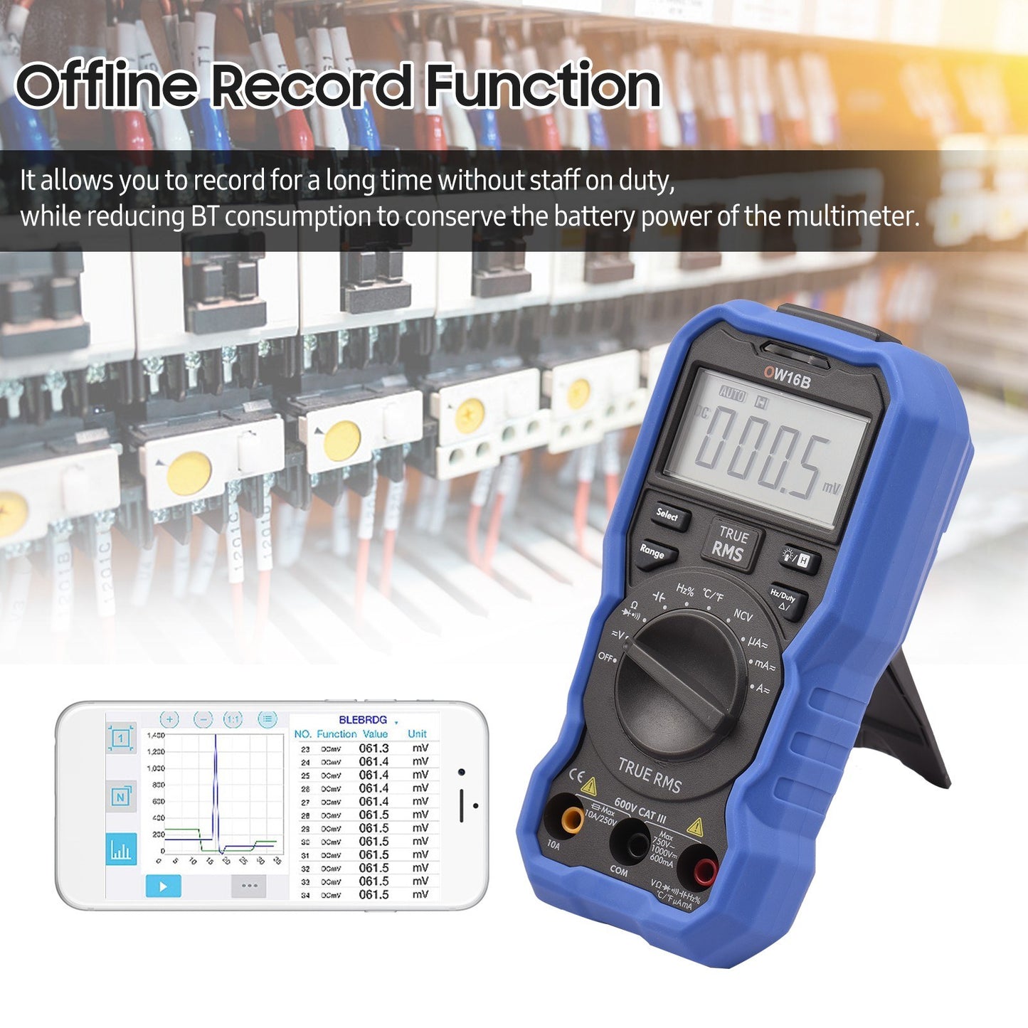 OWON OW16B Bluetooth Digital Multimeter 5999 Counts True RMS Auto-ranging Tester with Backlight, NCV, Temperature, Voltage, Current, Capacitance, Resistance, Frequency, Diode, Continuity