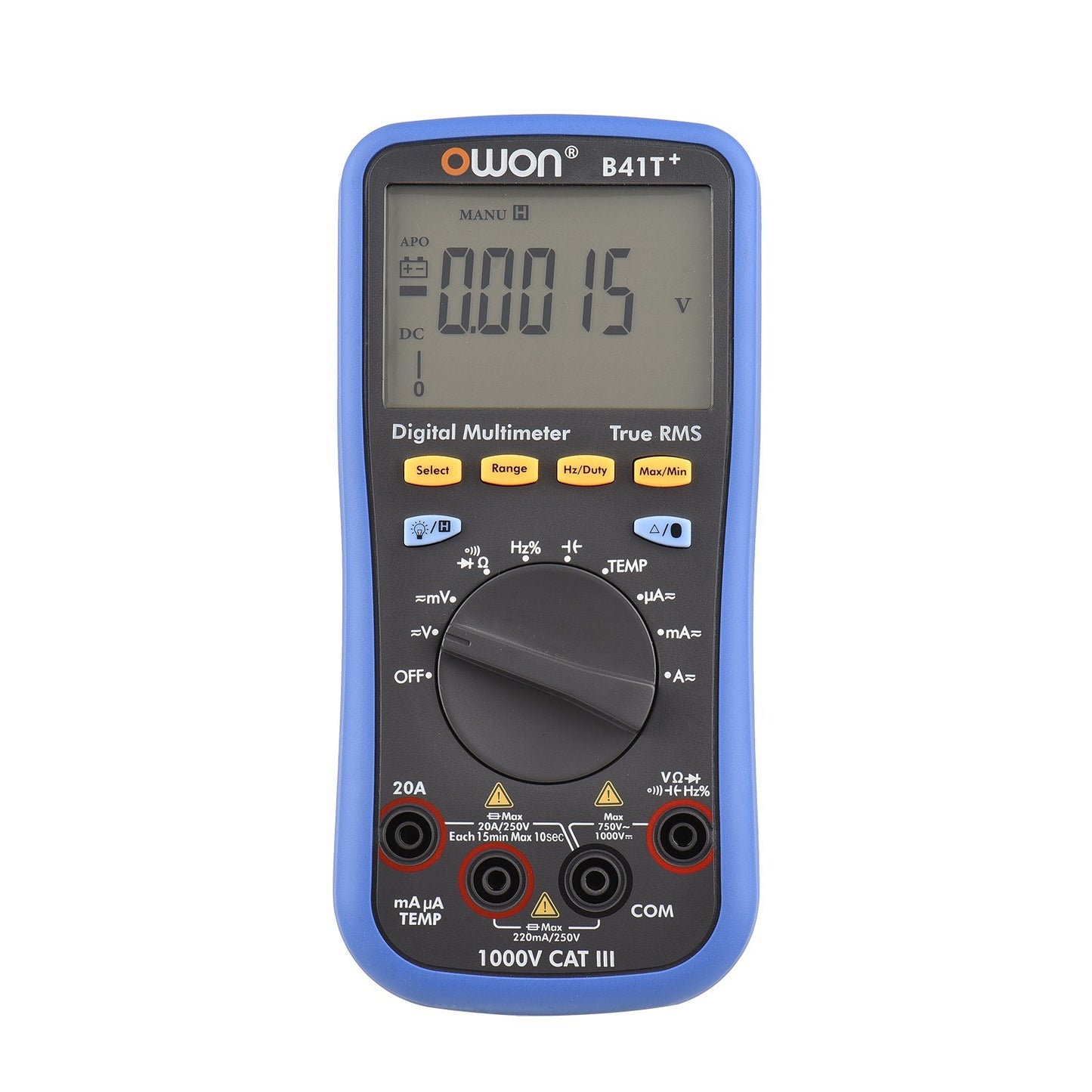 OWON B41T+ Digital Bluetooth Multimeter, 22000 Counts True RMS, Auto-ranging Electrical Tester with Backlit LCD, AC/DC Voltage & Current, Temperature, Continuity, Resistance, Frequency