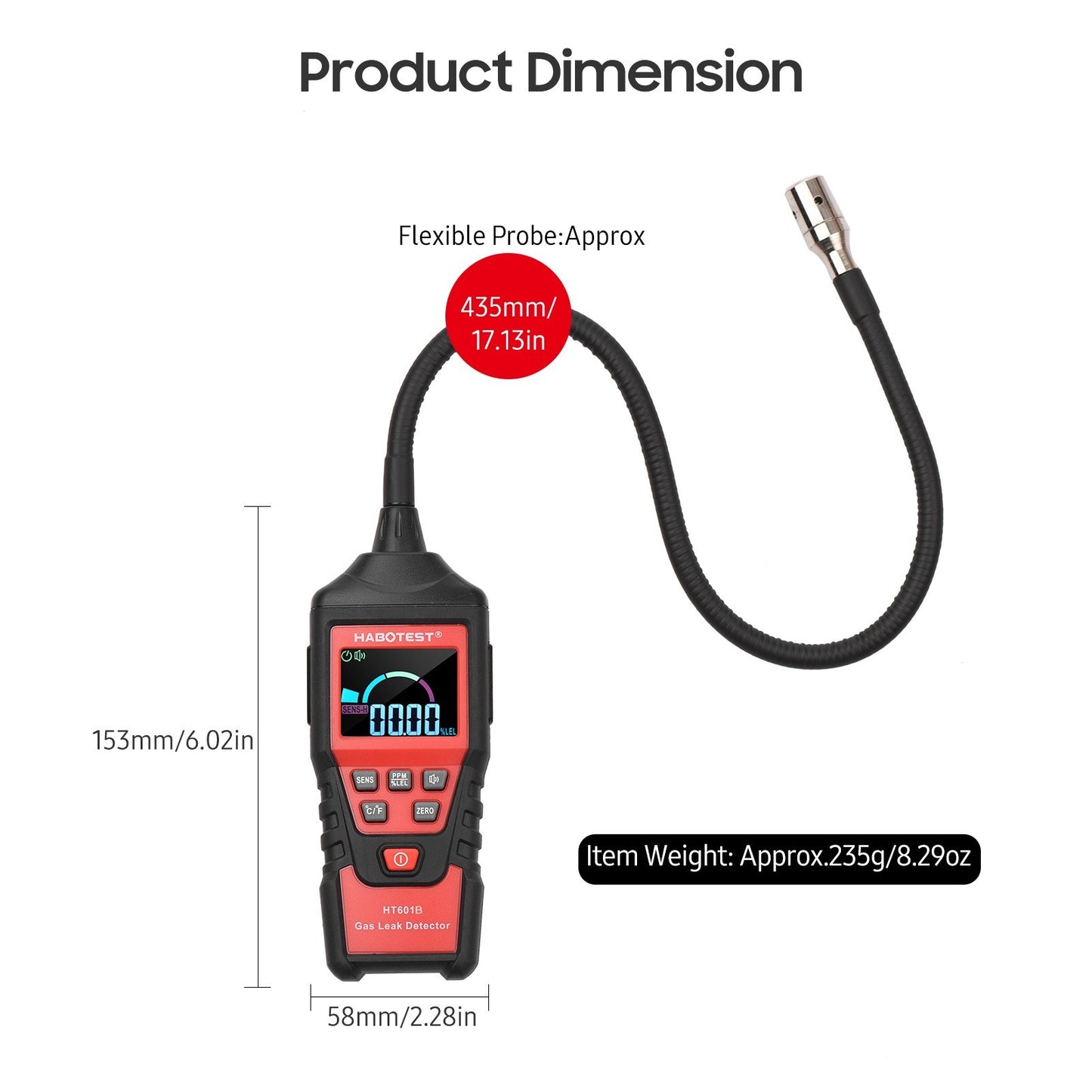 HABOTEST HT601B Portable Gas Leak Detector with Methane Alarm and PPM Meter