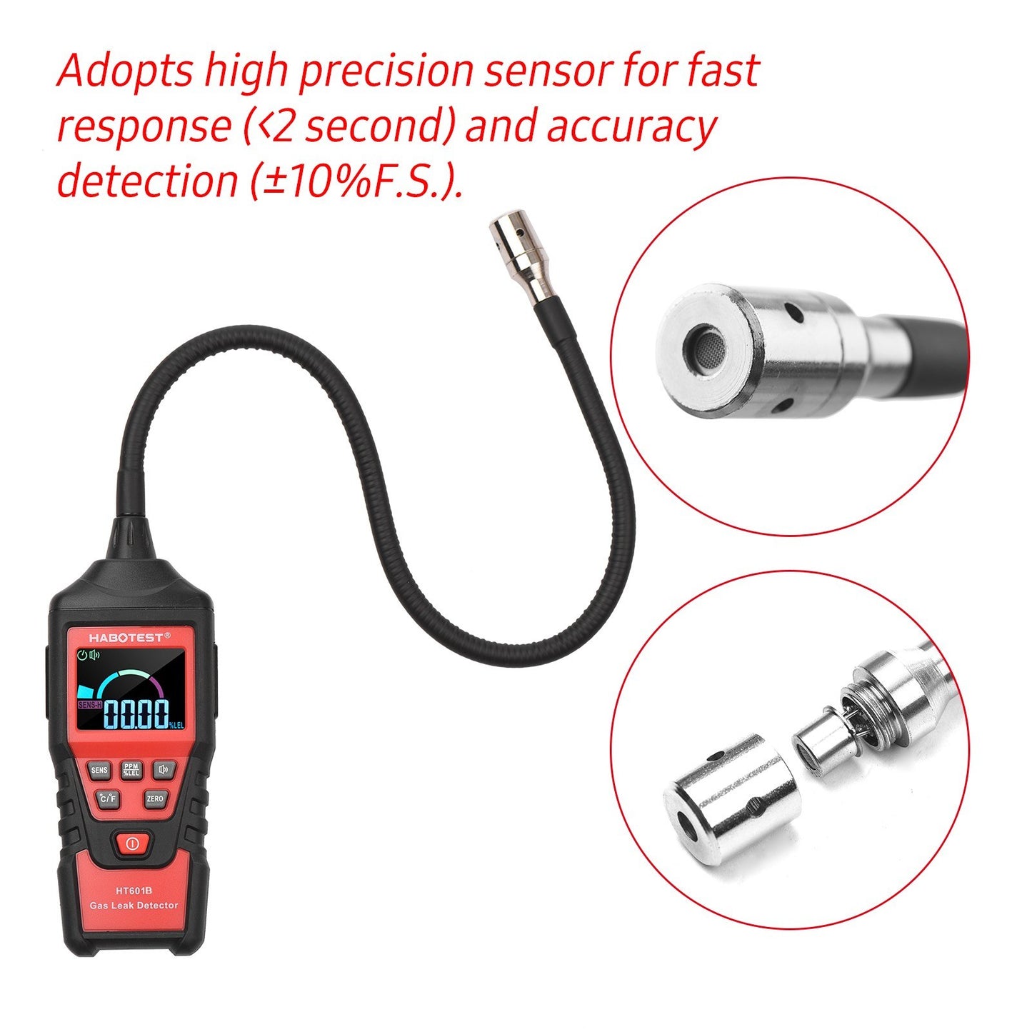 HABOTEST HT601B Portable Gas Leak Detector with Methane Alarm and PPM Meter
