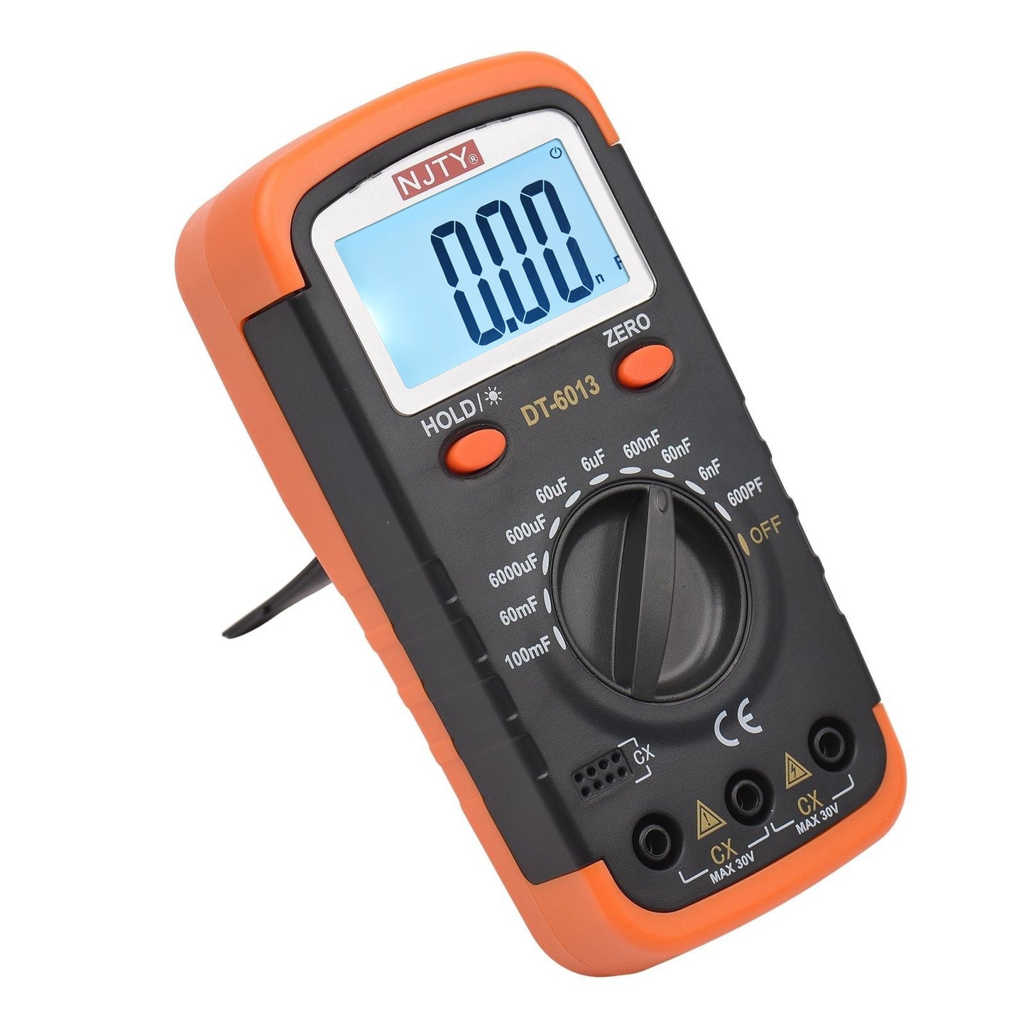 NJTY High Accuracy Digital Capacitance Meter 6000 Counts, 600pF to 100mF with LCD Backlight, Crocodile Clips & 0.2A Fuses