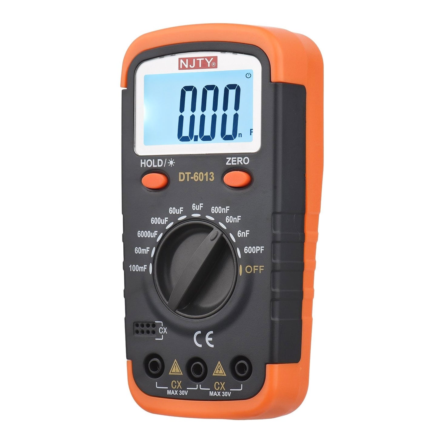 NJTY High Accuracy Digital Capacitance Meter 6000 Counts, 600pF to 100mF with LCD Backlight, Crocodile Clips & 0.2A Fuses