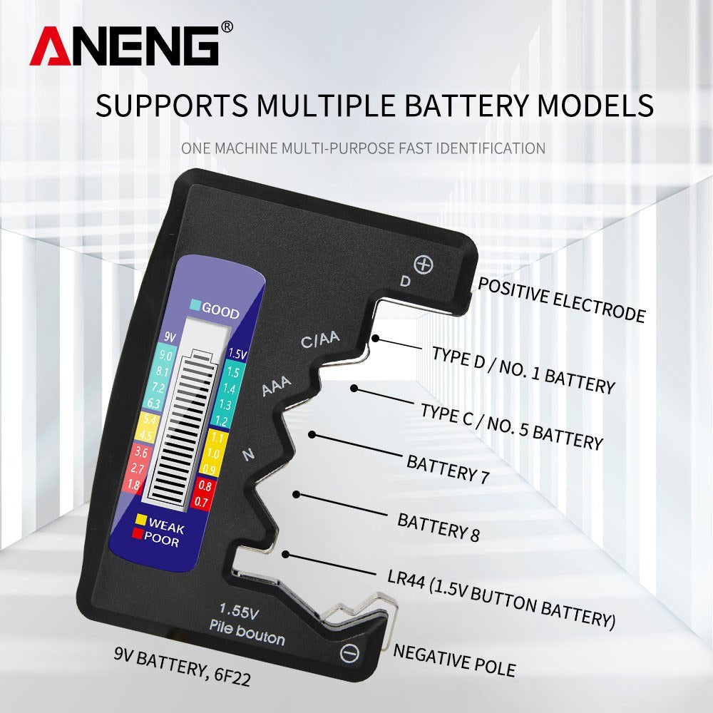 ANENG LCD Battery Tester for C D N AA AAA 9V 1.5V Button Batteries - Household Power Detector