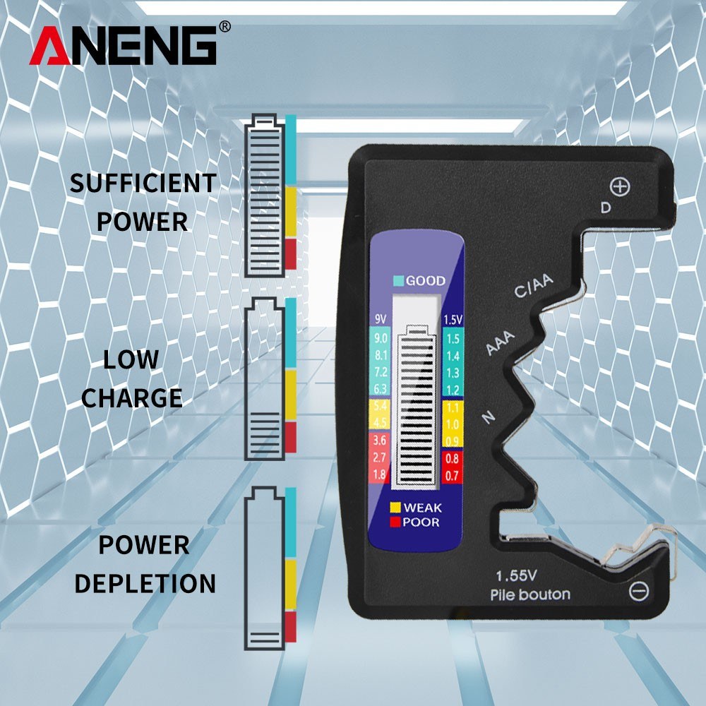 ANENG LCD Battery Tester for C D N AA AAA 9V 1.5V Button Batteries - Household Power Detector