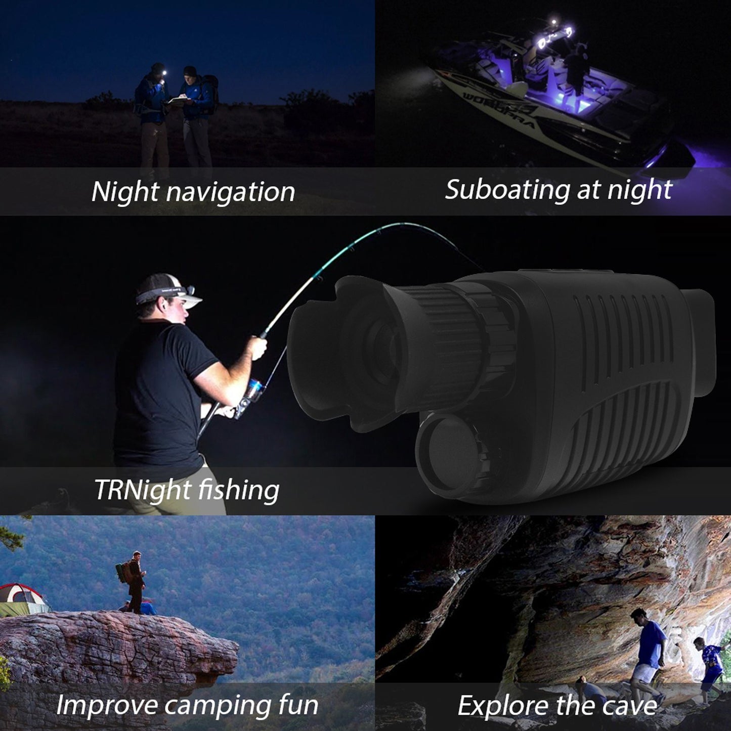 Infrared Night Vision Monocular with 5X Digital Zoom, 500-1000M Range, Multi-Language Support & Media Playback