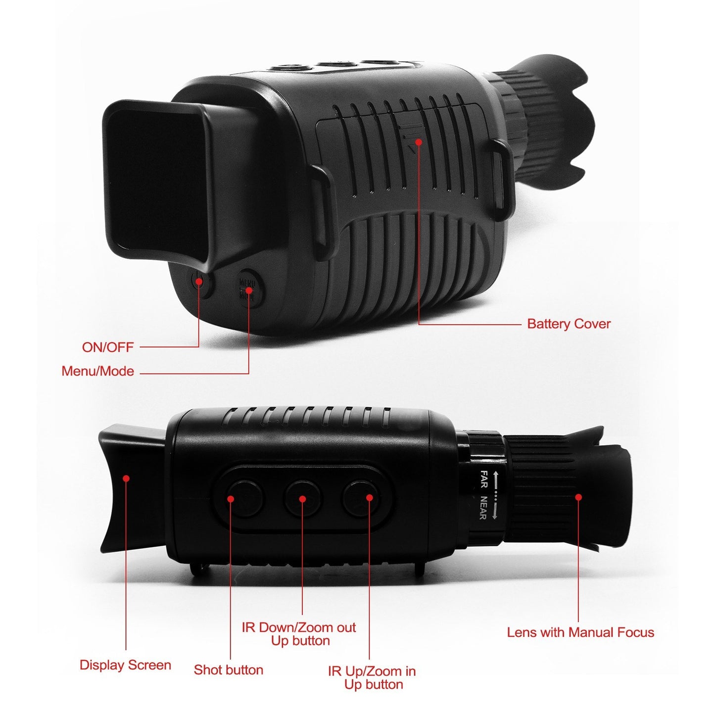 Infrared Night Vision Monocular with 5X Digital Zoom, 500-1000M Range, Multi-Language Support & Media Playback