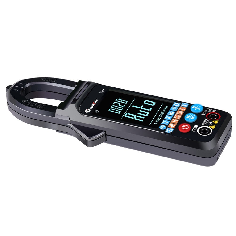 TOOLTOP X5 Portable Multifunction Clamp Meter with LCD, NCV, Auto Measurement, Flashlight - Measures AC/DC Current, Voltage, Resistance, Capacitance, Temperature, Frequency, Diodes (℃/℉)