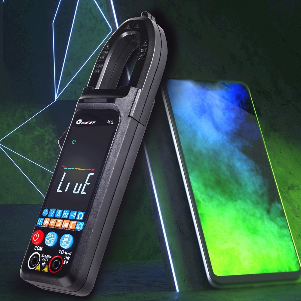 TOOLTOP X5 Portable Multifunction Clamp Meter with LCD, NCV, Auto Measurement, Flashlight - Measures AC/DC Current, Voltage, Resistance, Capacitance, Temperature, Frequency, Diodes (℃/℉)