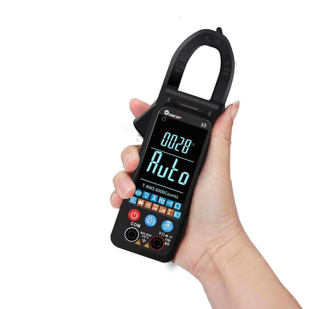 TOOLTOP X5 Portable Multifunction Clamp Meter with LCD, NCV, Auto Measurement, Flashlight - Measures AC/DC Current, Voltage, Resistance, Capacitance, Temperature, Frequency, Diodes (℃/℉)
