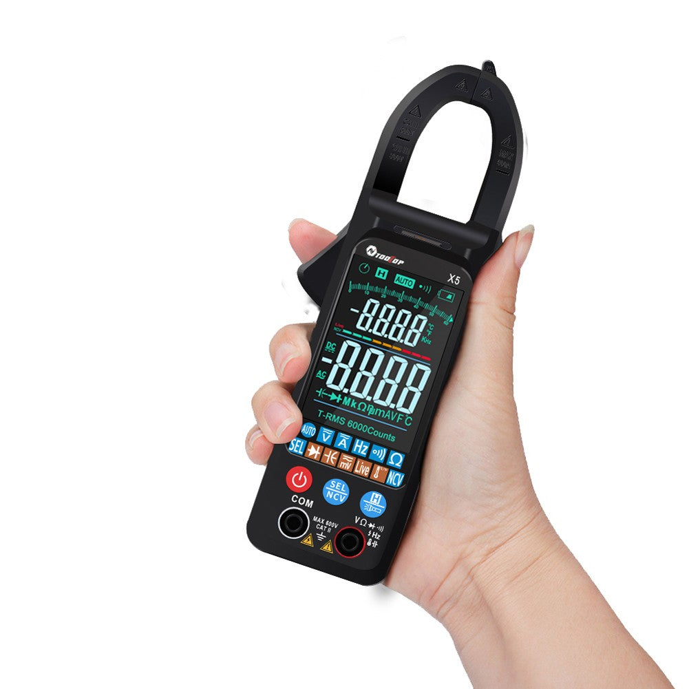 TOOLTOP X5 Portable Multifunction Clamp Meter with LCD, NCV, Auto Measurement, Flashlight - Measures AC/DC Current, Voltage, Resistance, Capacitance, Temperature, Frequency, Diodes (℃/℉)