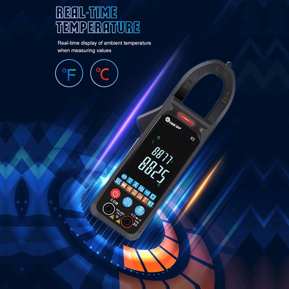 TOOLTOP X5 Portable Multifunction Clamp Meter with LCD, NCV, Auto Measurement, Flashlight - Measures AC/DC Current, Voltage, Resistance, Capacitance, Temperature, Frequency, Diodes (℃/℉)