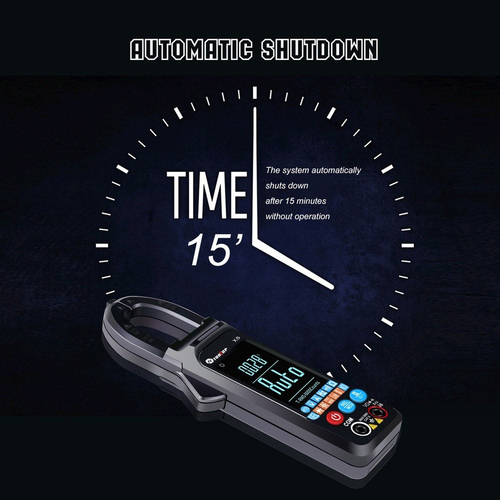 TOOLTOP X5 Portable Multifunction Clamp Meter with LCD, NCV, Auto Measurement, Flashlight - Measures AC/DC Current, Voltage, Resistance, Capacitance, Temperature, Frequency, Diodes (℃/℉)