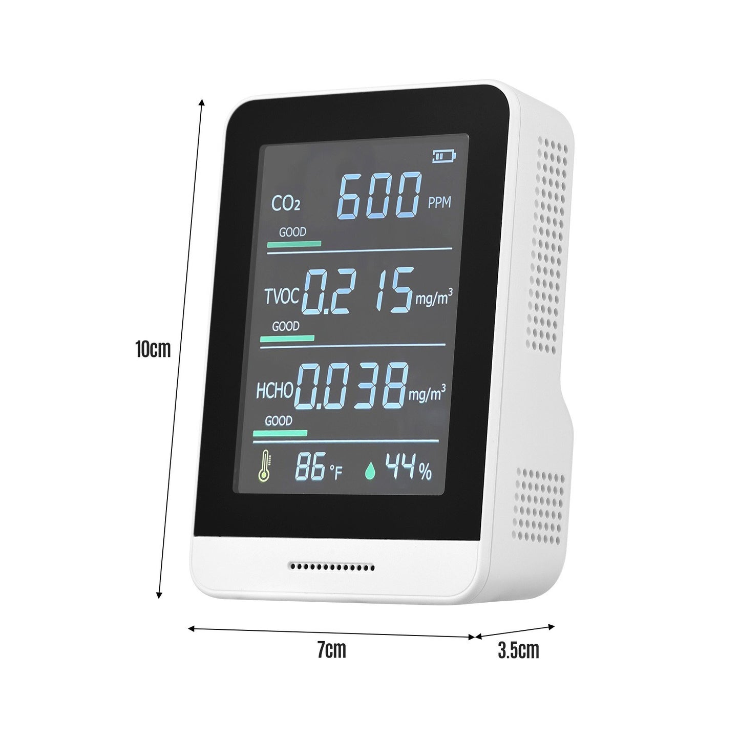 5-in-1 Air Quality Monitor & CO2 Detector - Accurate IR Tester for CO2, TVOC, HCHO, Temperature & Humidity with Real-Time Reading, Alarm & Comfort Level Display + Lanyard