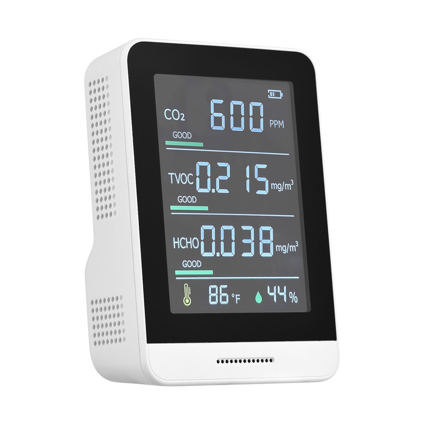 5-in-1 Air Quality Monitor & CO2 Detector - Accurate IR Tester for CO2, TVOC, HCHO, Temperature & Humidity with Real-Time Reading, Alarm & Comfort Level Display + Lanyard
