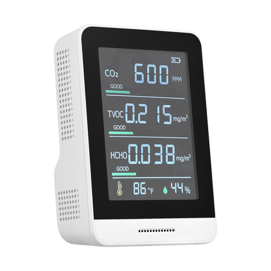 5-in-1 Air Quality Monitor & CO2 Detector - Accurate IR Tester for CO2, TVOC, HCHO, Temperature & Humidity with Real-Time Reading, Alarm & Comfort Level Display + Lanyard