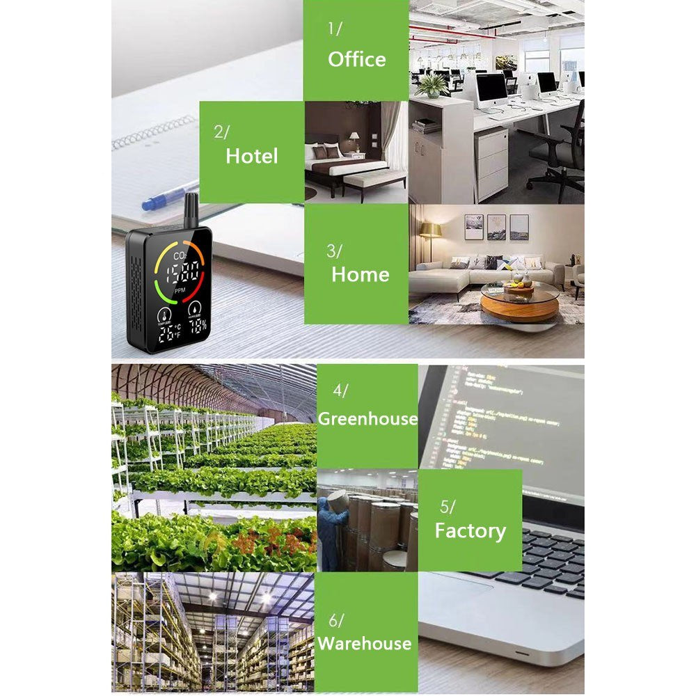 3-in-1 Air Quality Monitor: CO2, Temperature & Humidity Tester with NDIR Sensor and Alarm