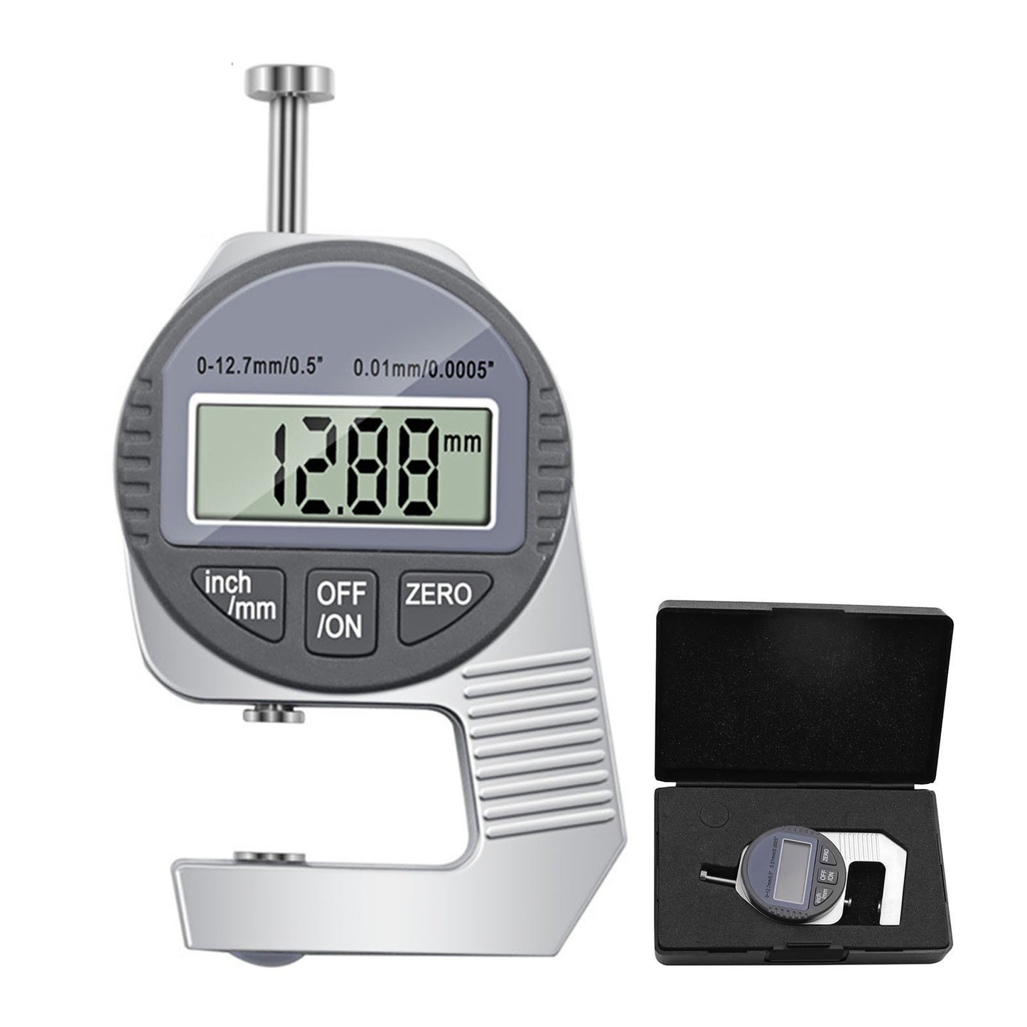 Mini Digital Thickness Gauge Micrometer, 0-0.5 Inch/0-12.7mm, Inch/Metric Measuring Tool with Protective Case