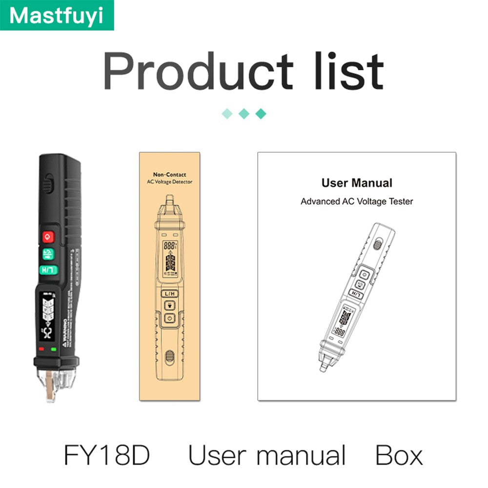 Mastfuyi FY18D Non-contact AC Voltage Tester, Dual Range 12V-1000V/48V-1000V, NCV Measuring Pen with LCD Display, Flashlight & Alarm Buzzer