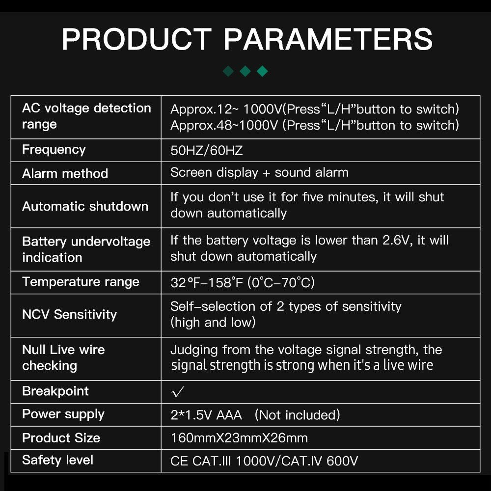 Mastfuyi FY18D Non-contact AC Voltage Tester, Dual Range 12V-1000V/48V-1000V, NCV Measuring Pen with LCD Display, Flashlight & Alarm Buzzer