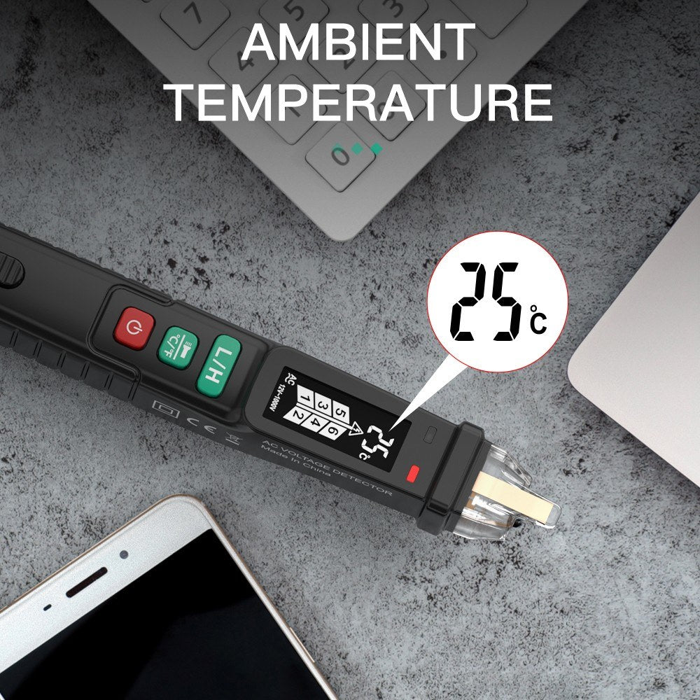 Mastfuyi FY18D Non-contact AC Voltage Tester, Dual Range 12V-1000V/48V-1000V, NCV Measuring Pen with LCD Display, Flashlight & Alarm Buzzer