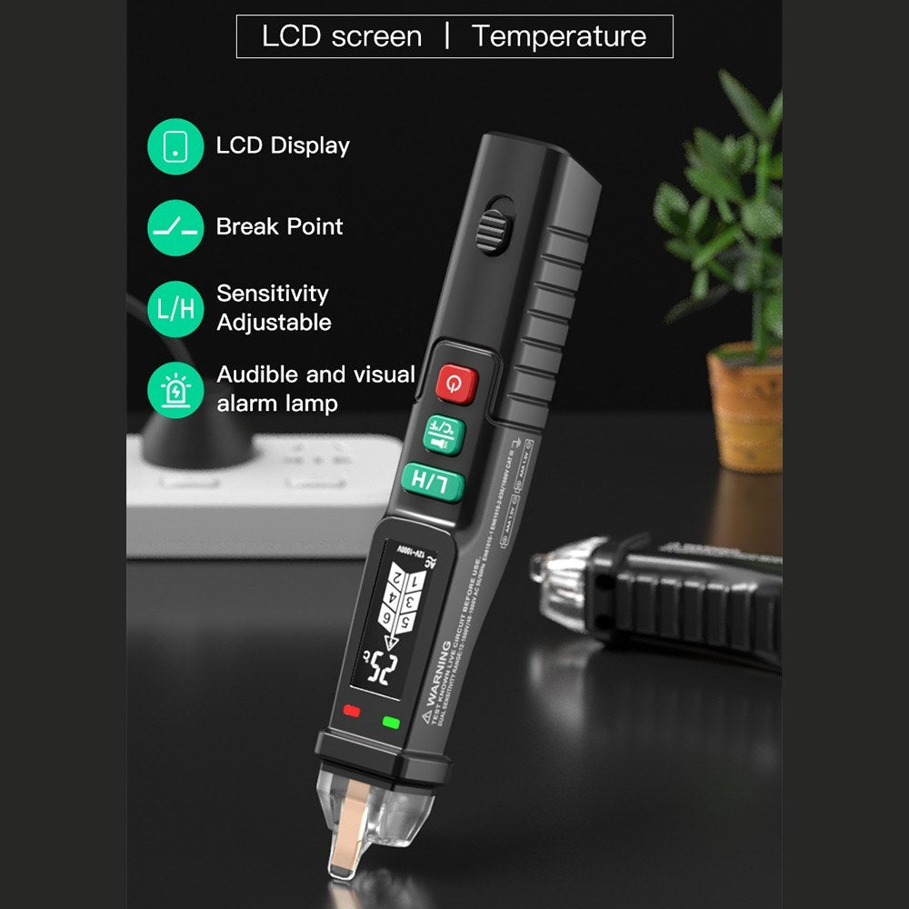 Mastfuyi FY18D Non-contact AC Voltage Tester, Dual Range 12V-1000V/48V-1000V, NCV Measuring Pen with LCD Display, Flashlight & Alarm Buzzer