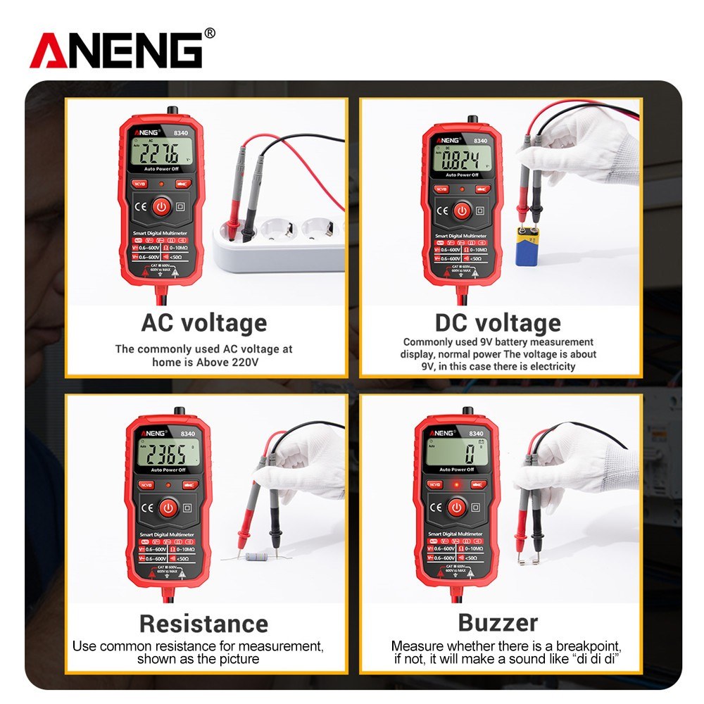 ANENG 8340 Smart Digital Multimeter - 1999 Counts, Auto Recognition, Backlit Screen, NCV Induction, AC/DC Voltage & Resistance Tester