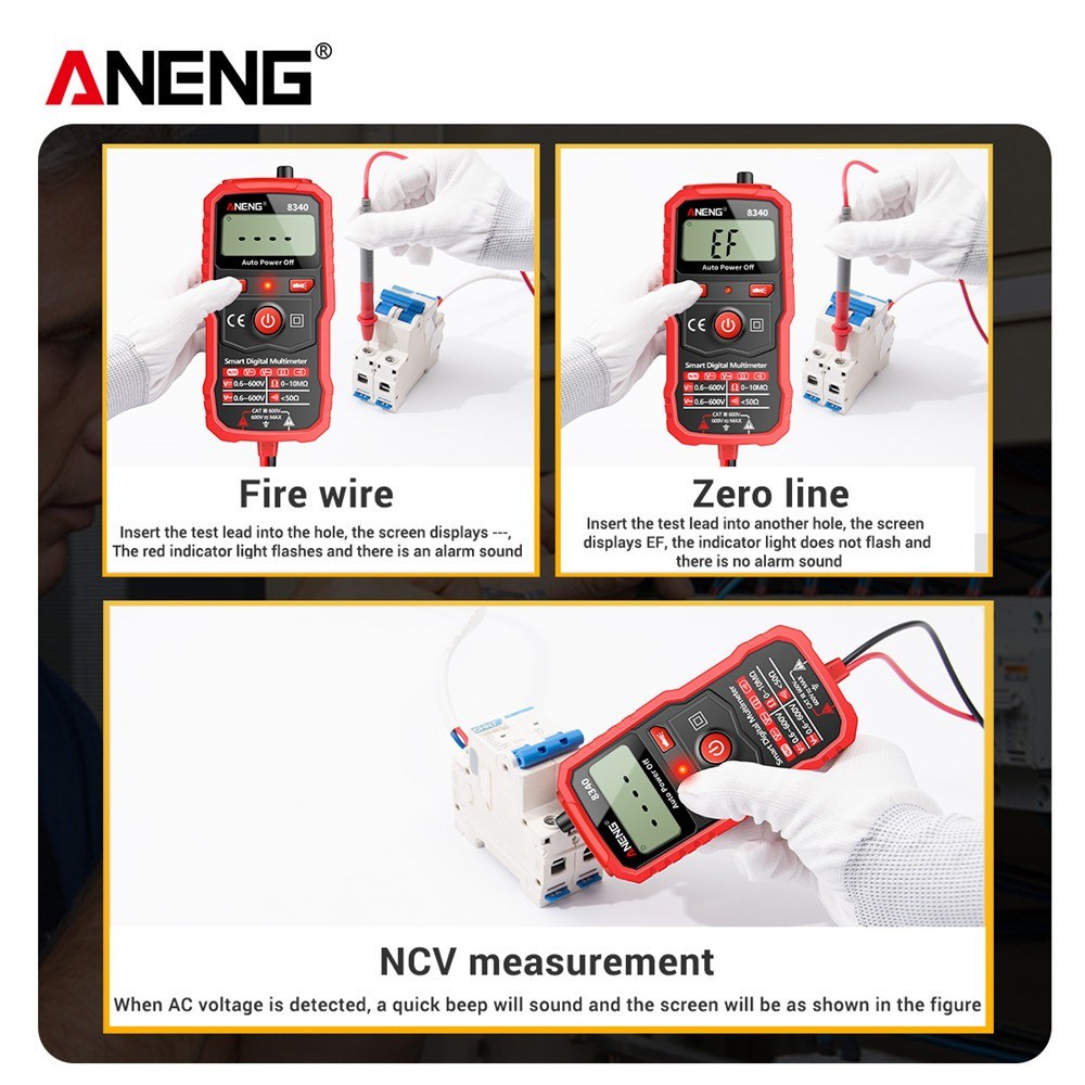 ANENG 8340 Smart Digital Multimeter - 1999 Counts, Auto Recognition, Backlit Screen, NCV Induction, AC/DC Voltage & Resistance Tester