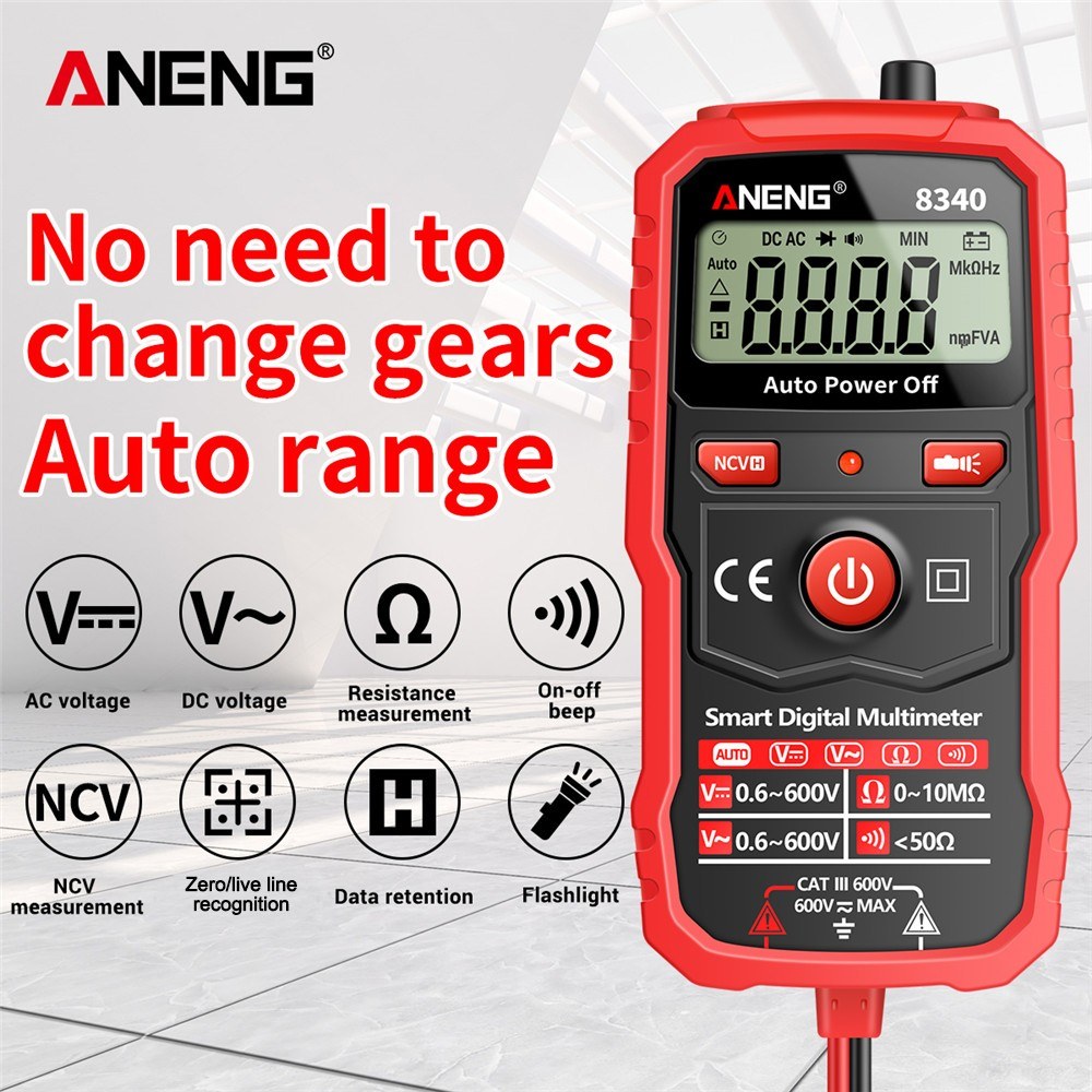 ANENG 8340 Smart Digital Multimeter - 1999 Counts, Auto Recognition, Backlit Screen, NCV Induction, AC/DC Voltage & Resistance Tester