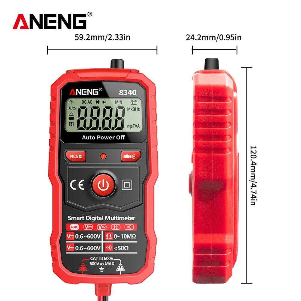 ANENG 8340 Smart Digital Multimeter - 1999 Counts, Auto Recognition, Backlit Screen, NCV Induction, AC/DC Voltage & Resistance Tester