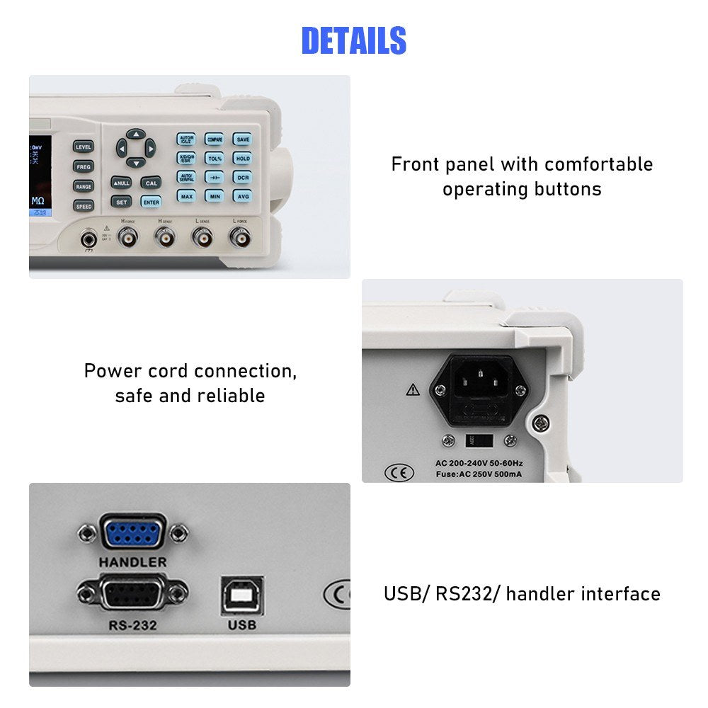 High Precision Benchtop Digital LCR Meter 100Hz-10KHz, 0.1% Accuracy with 3.5-inch LCD Display for Resistance, Inductance, Capacitance Testing