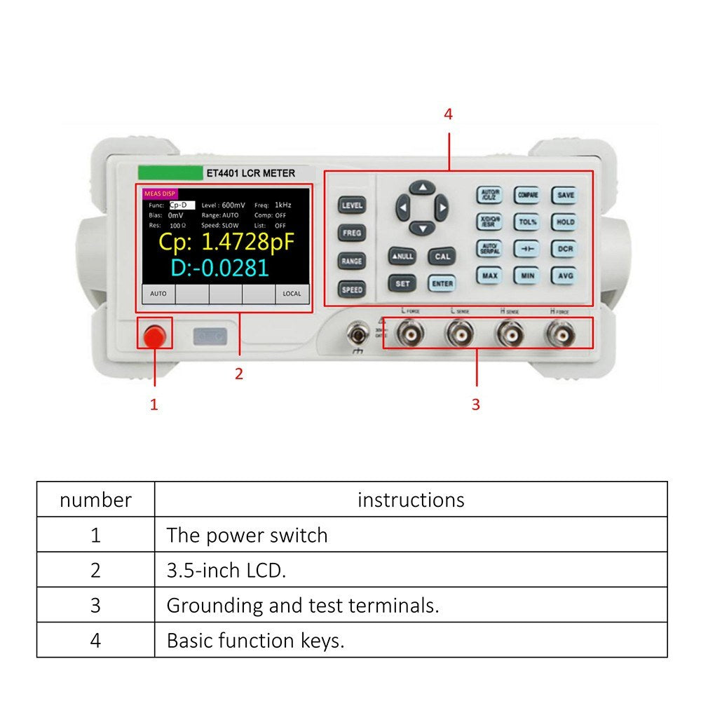 High Precision Benchtop Digital LCR Meter 100Hz-10KHz, 0.1% Accuracy with 3.5-inch LCD Display for Resistance, Inductance, Capacitance Testing