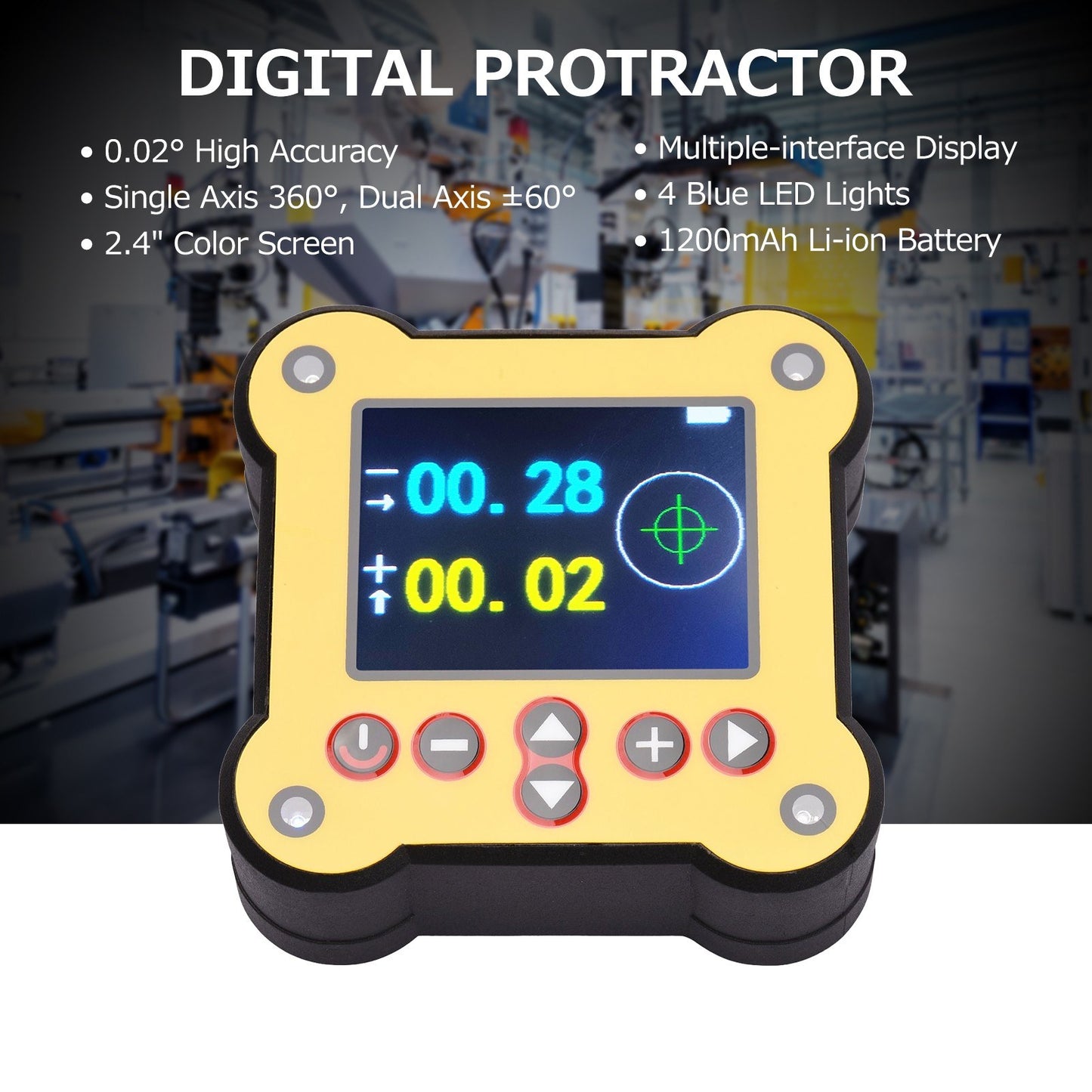 Digital Dual Axis Protractor Inclinometer with 0.02° Accuracy and Magnetic Base for Woodworking and Construction