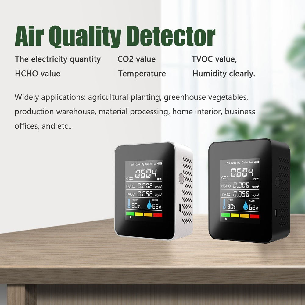 Multifunctional Air Quality Detector: CO2, TVOC, HCHO, Temperature & Humidity Display with Alarm