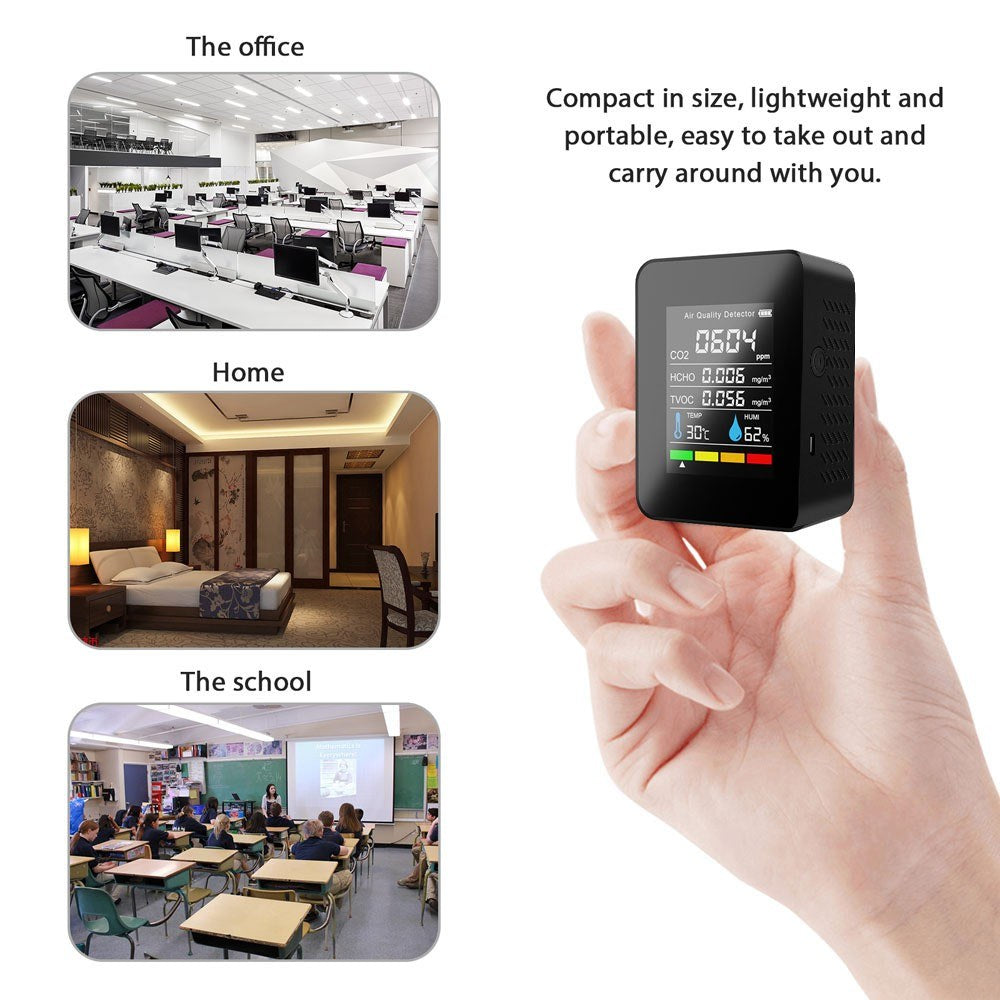 Multifunctional Air Quality Detector: CO2, TVOC, HCHO, Temperature & Humidity Display with Alarm