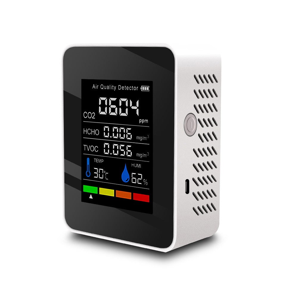 Multifunctional Air Quality Detector: CO2, TVOC, HCHO, Temperature & Humidity Display with Alarm