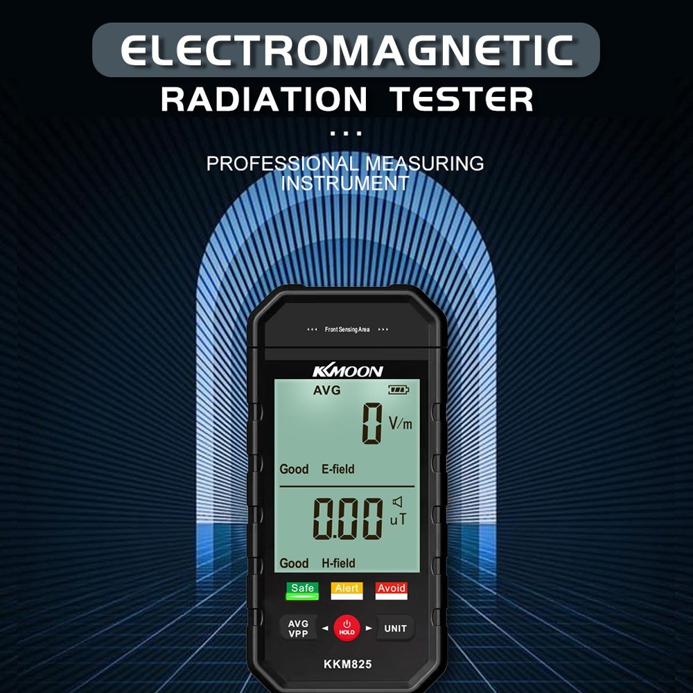 KKmoon Handheld EMF Radiation Detector, Large LCD, Data Hold, Alarm, 3-Color Indicator for Electric & Magnetic Fields, Multi-Function for Home, Office, Outdoor Use