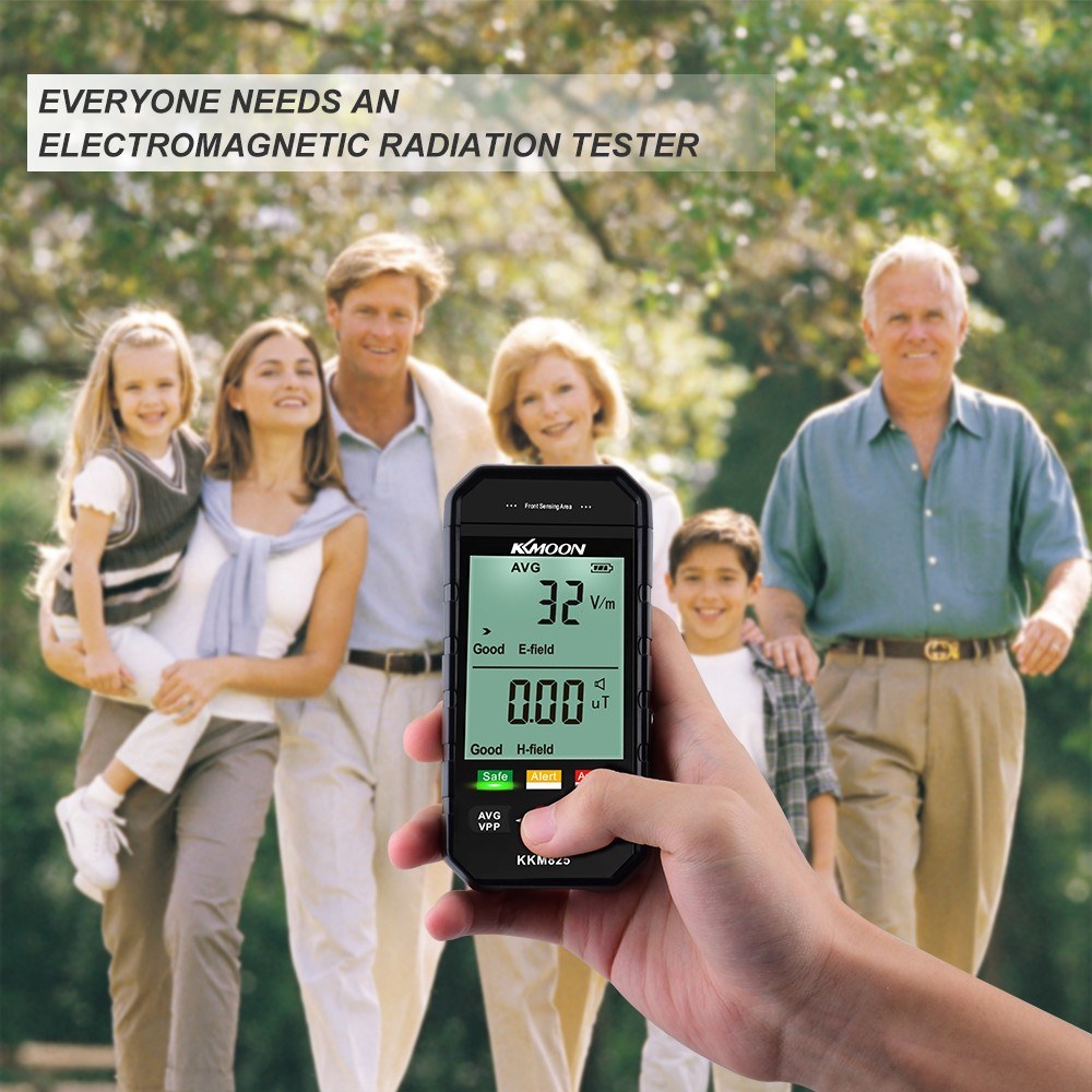 KKmoon Handheld EMF Radiation Detector, Large LCD, Data Hold, Alarm, 3-Color Indicator for Electric & Magnetic Fields, Multi-Function for Home, Office, Outdoor Use