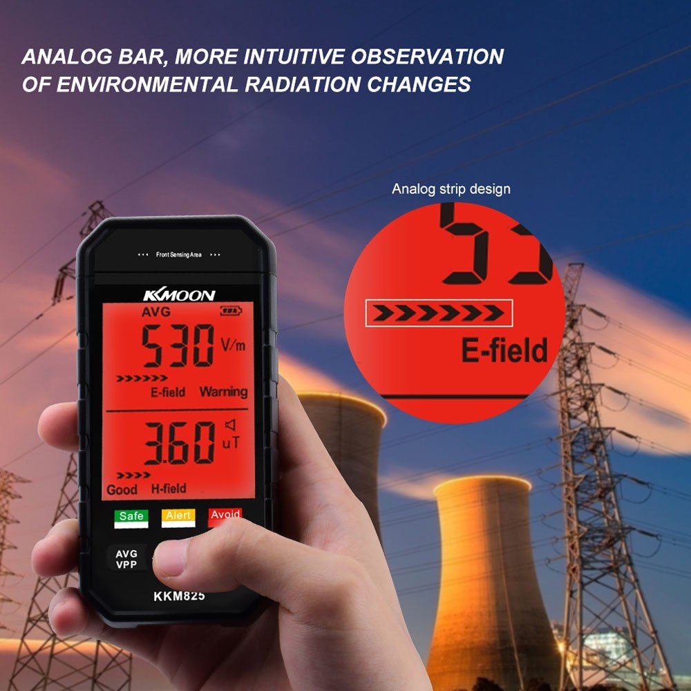 KKmoon Handheld EMF Radiation Detector, Large LCD, Data Hold, Alarm, 3-Color Indicator for Electric & Magnetic Fields, Multi-Function for Home, Office, Outdoor Use