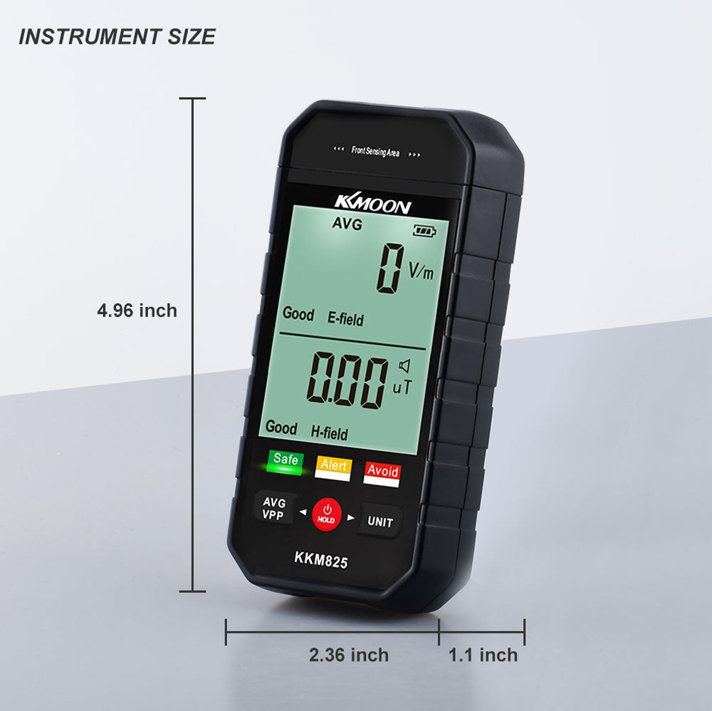 KKmoon Handheld EMF Radiation Detector, Large LCD, Data Hold, Alarm, 3-Color Indicator for Electric & Magnetic Fields, Multi-Function for Home, Office, Outdoor Use