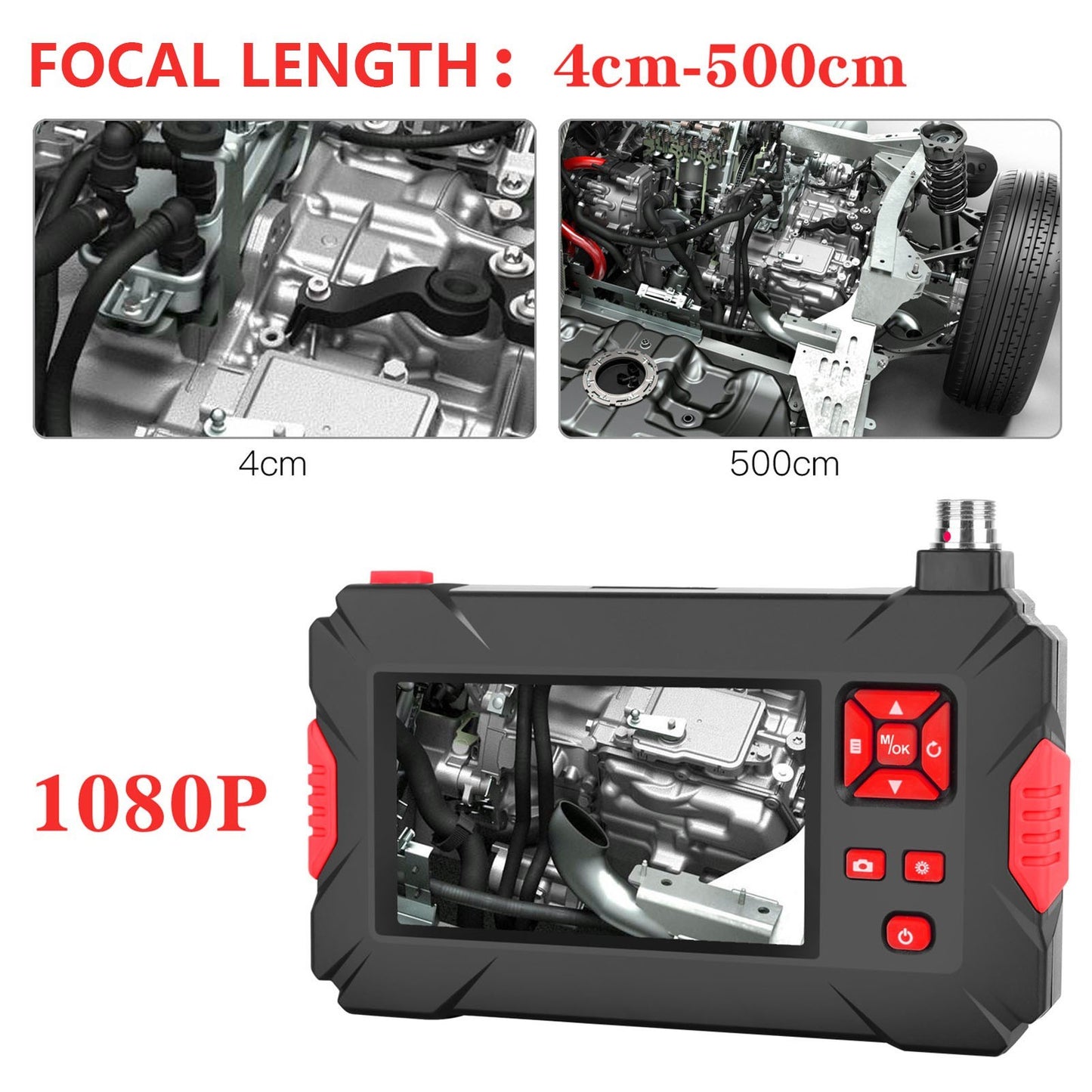 8mm Industrial Endoscope with HD 1080P Camera, Waterproof LED, 4.3 Screen Borescope for Automotive Inspection